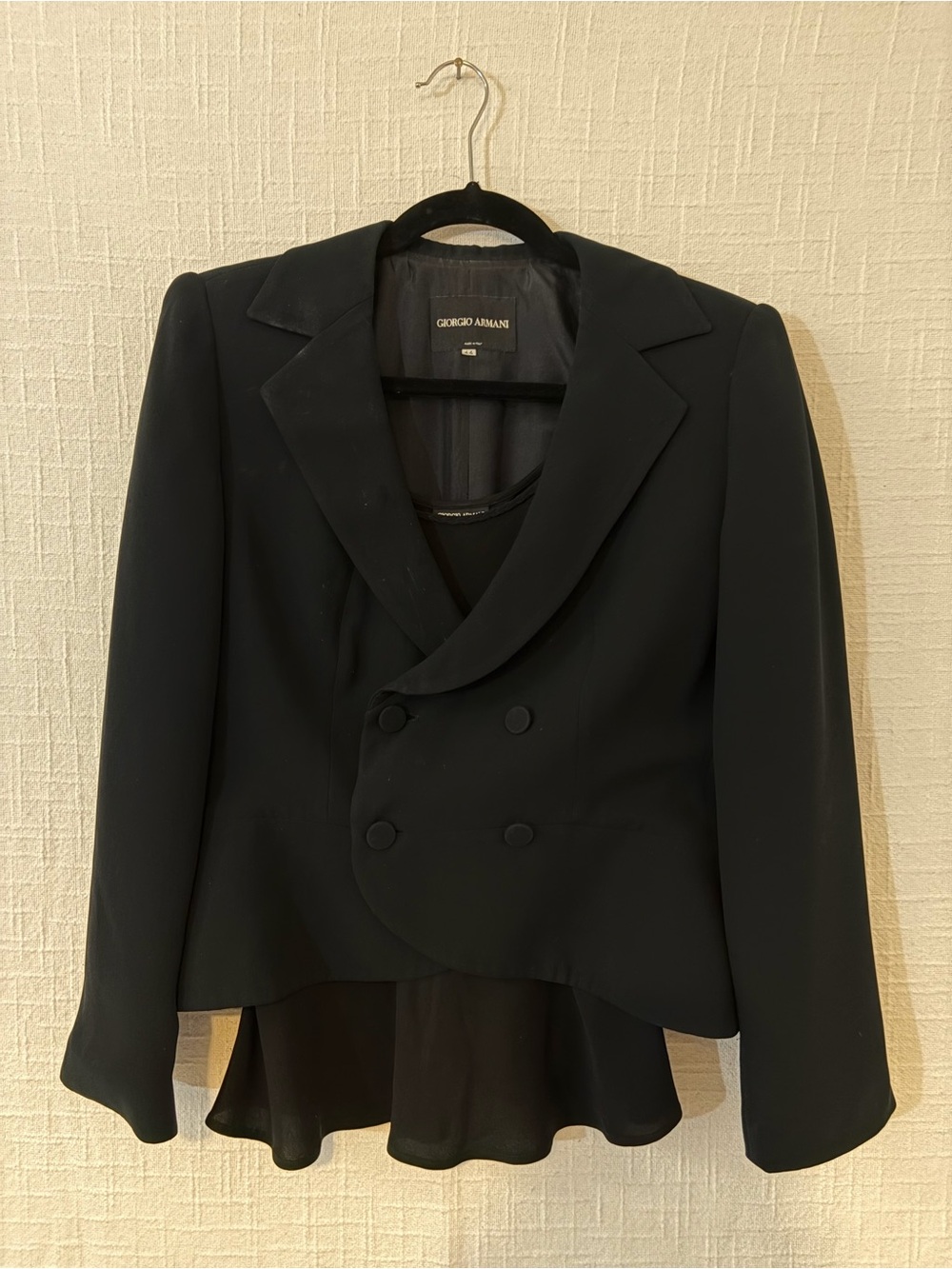 Giorgio Armani Women's Black Silk Button Collared Short Blazer & Tank top SET 46